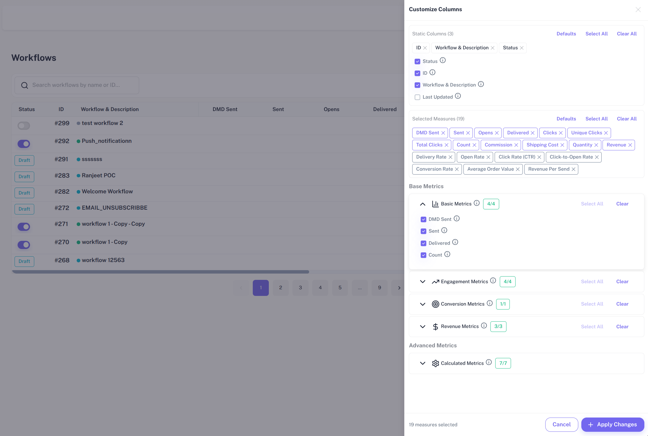 customize the workflow list