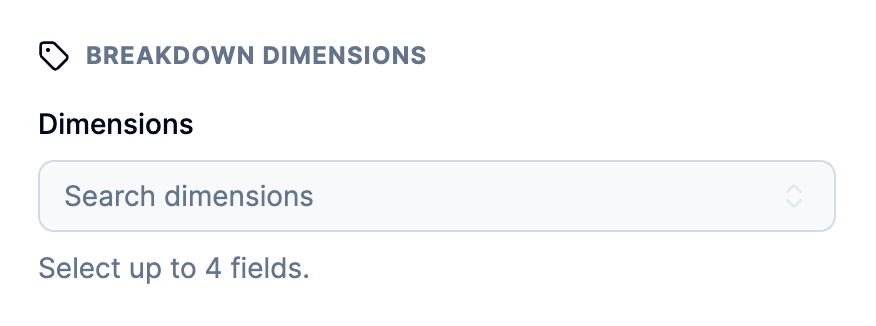 Breakdown Dimensions with an empty Search dimensions selector and a limit of up to four selected fields.